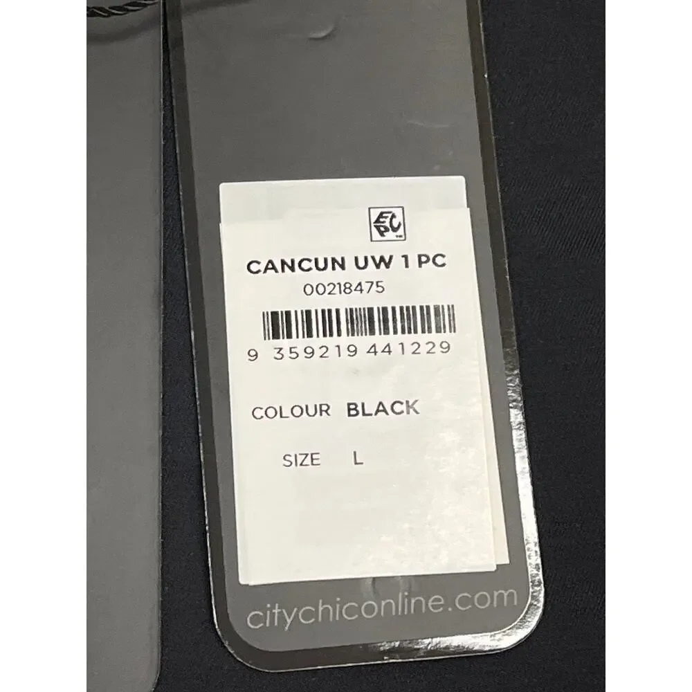 City Chic Cancun Underwire one-piece swimsuit black plunging neckline,size large